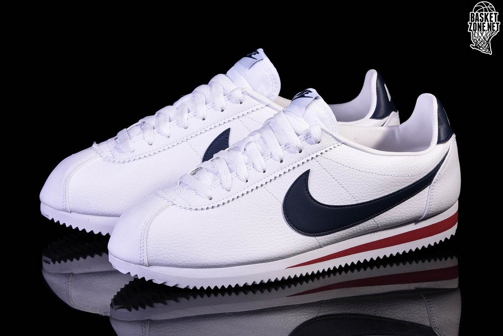nike leather cortez red white blue