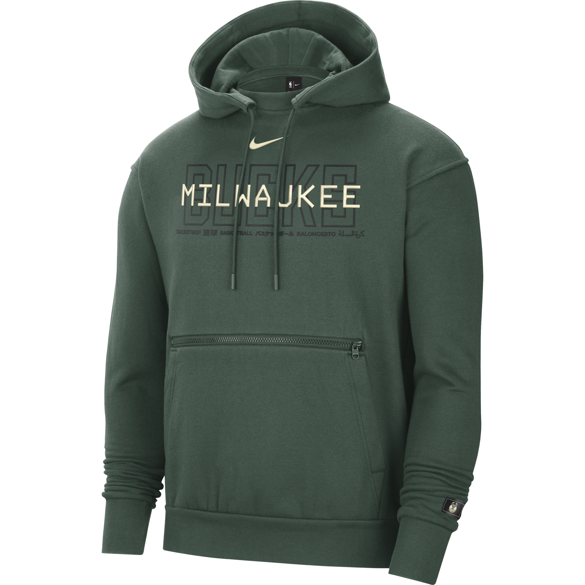 NIKE NBA MILWAUKEE BUCKS COURTSIDE PULLOVER HOODIE FIR