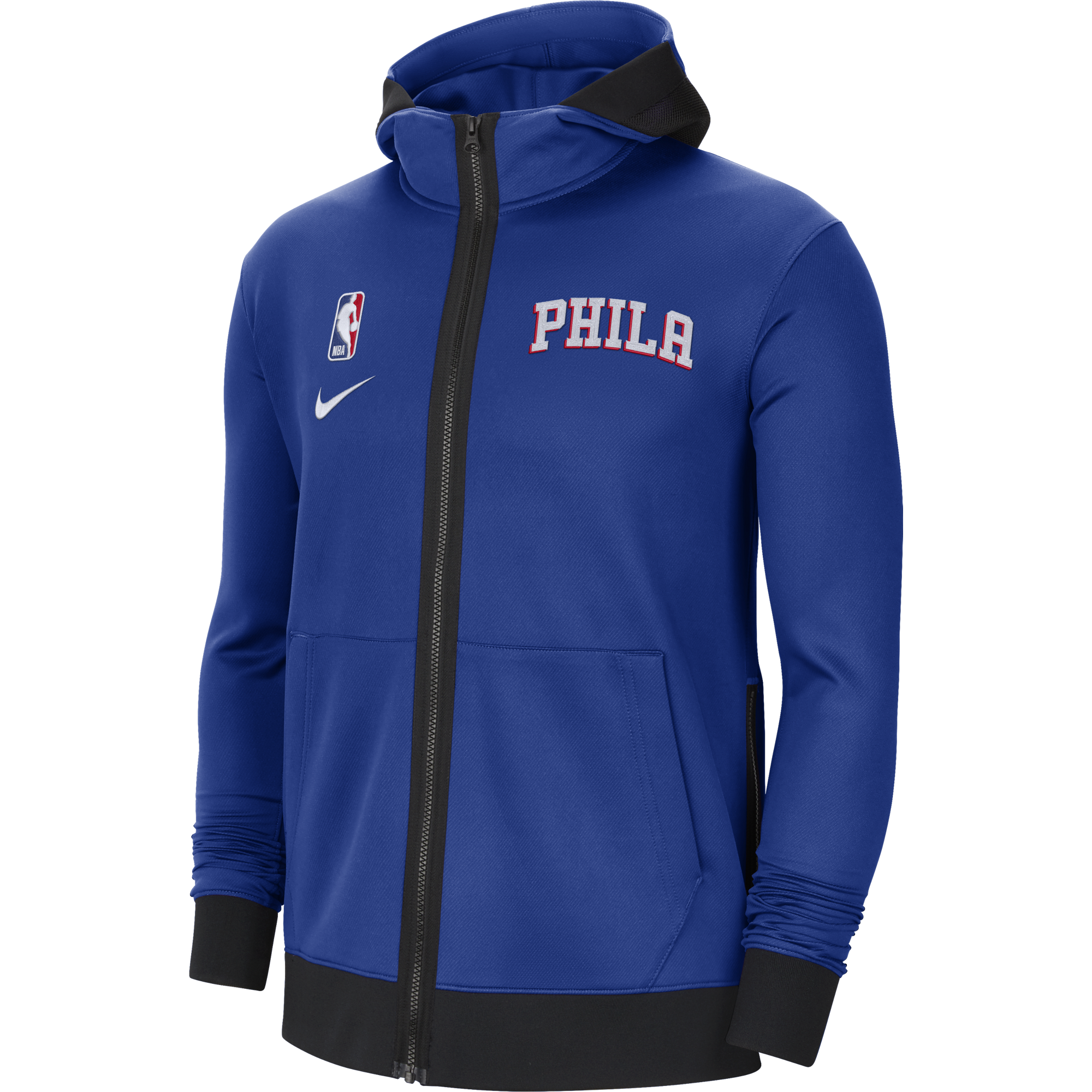 NIKE NBA PHILADELPHIA 76ERS SHOWTIME THERMA FLEX HOODIE RUSH BLUE